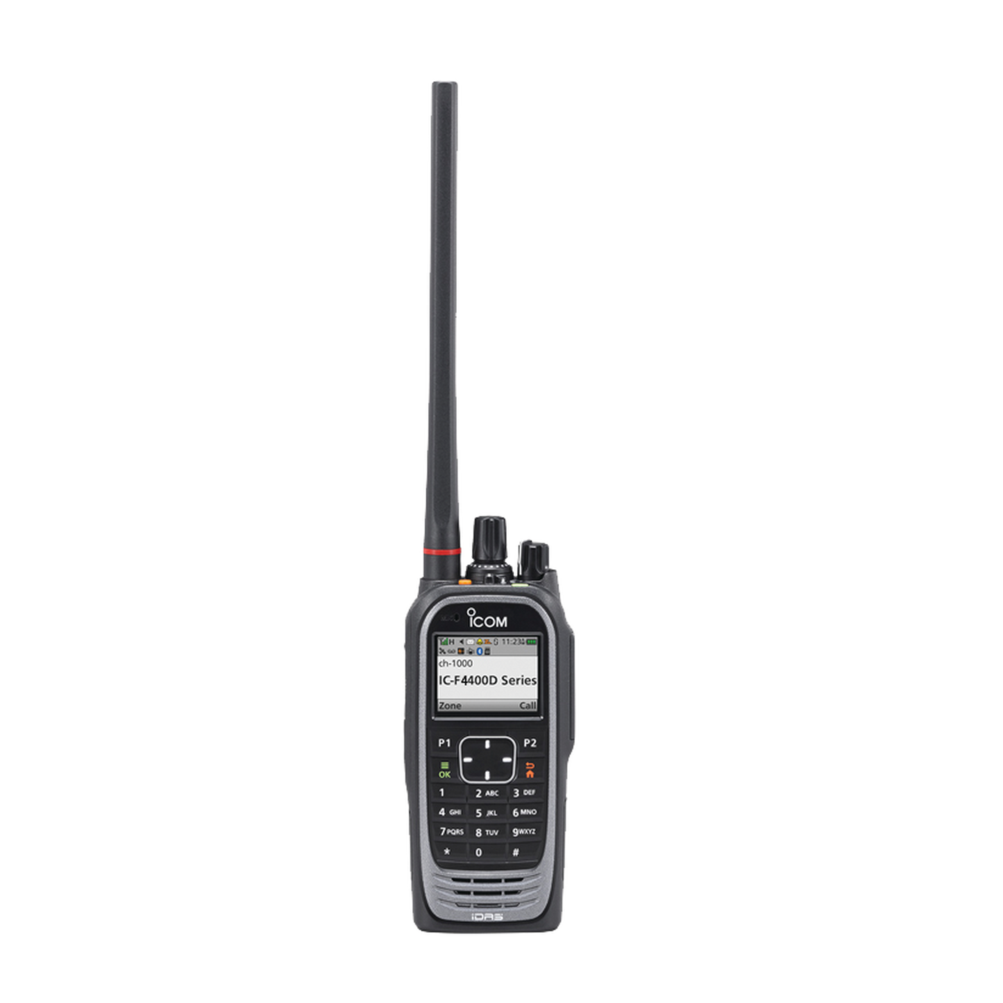 Radio digital NXDN con pantalla a color en la banda de UHF, rango de frecuencia 380-470MHz, 1024 canales, teclado DTMF, sumergible IP67, encriptación DES, GPS, bluethooth, grabador de voz.  Batería, cargador, antena y clip incluidos.