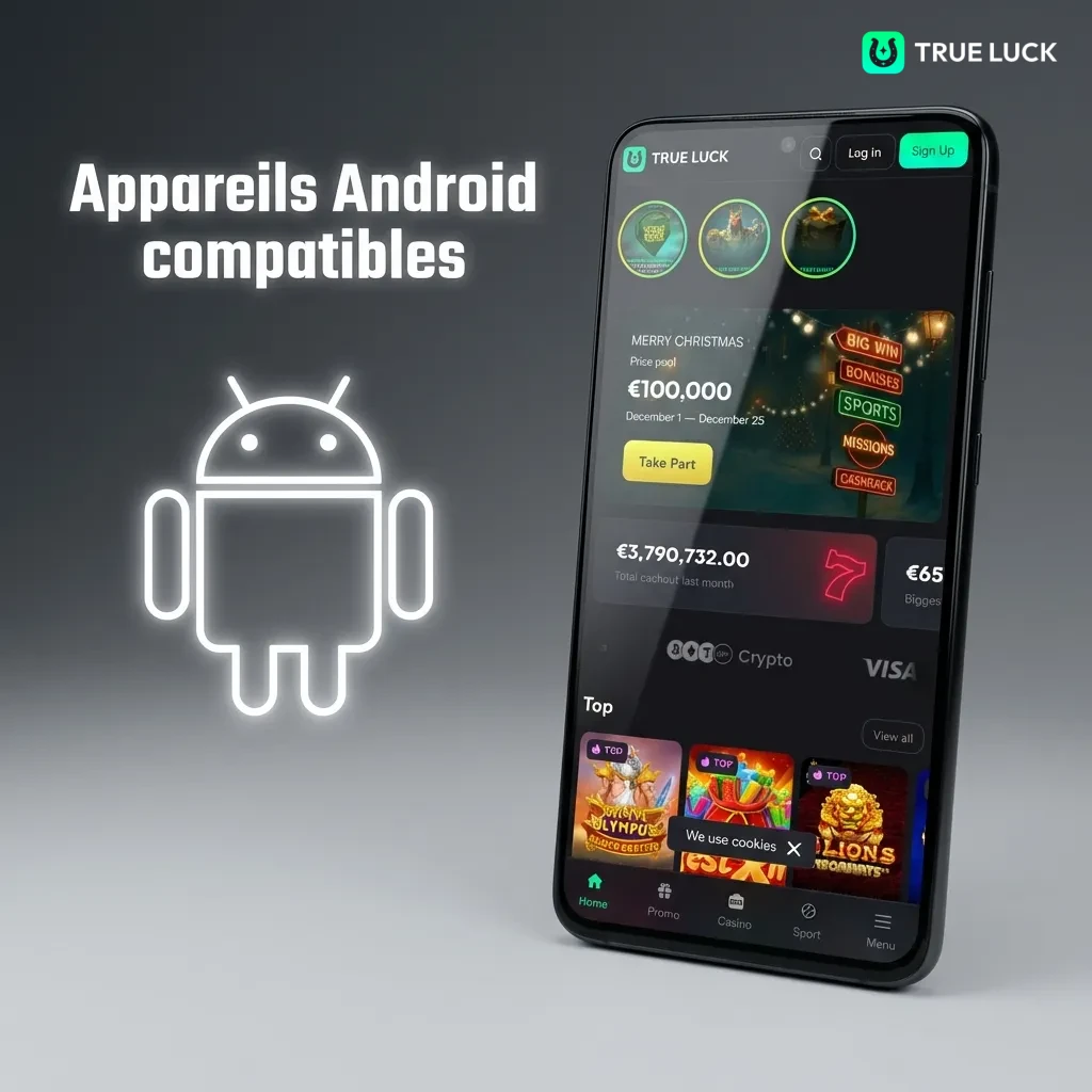 Liste des smartphones Android compatibles avec l'application PWA TrueLuck, incluant Samsung, Google Pixel et Xiaomi