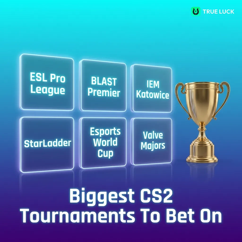 Top CS2 tournaments including ESL Pro League, BLAST Premier, IEM Katowice, and PGL Majors for competitive betting markets.