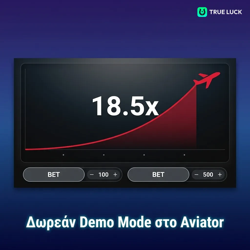 Aviator game demo mode interface showing virtual money gameplay and multiplier mechanics on TrueLuck platform