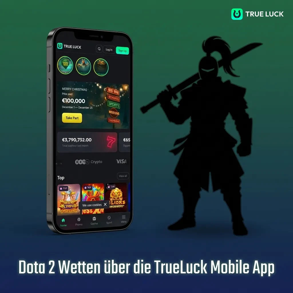 TrueLuck mobile app interface showing Dota 2 betting options and live match odds on smartphone screen