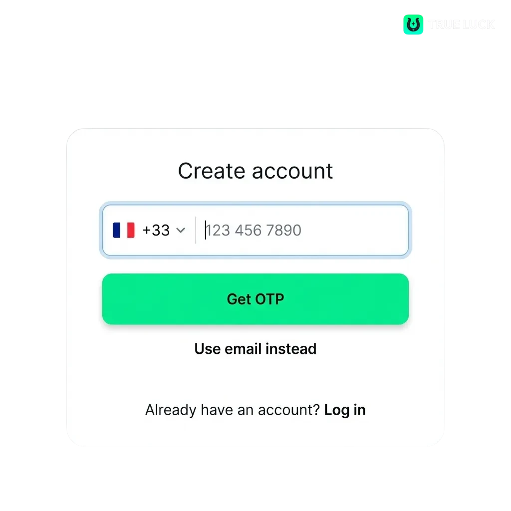 Page d'inscription et connexion sécurisée TrueLuck casino en ligne avec bonus de bienvenue et vérification de compte