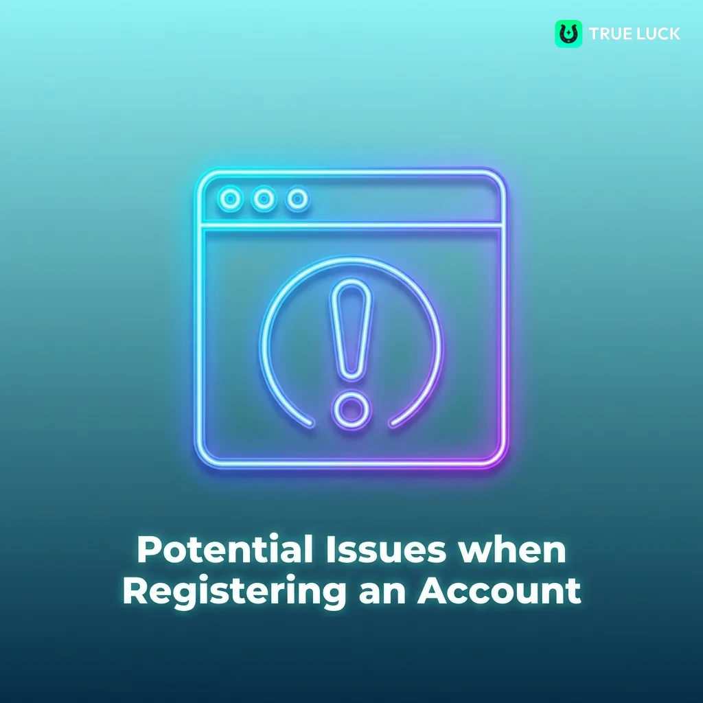 Troubleshooting guide showing common account registration problems and solutions with bullet points and icons