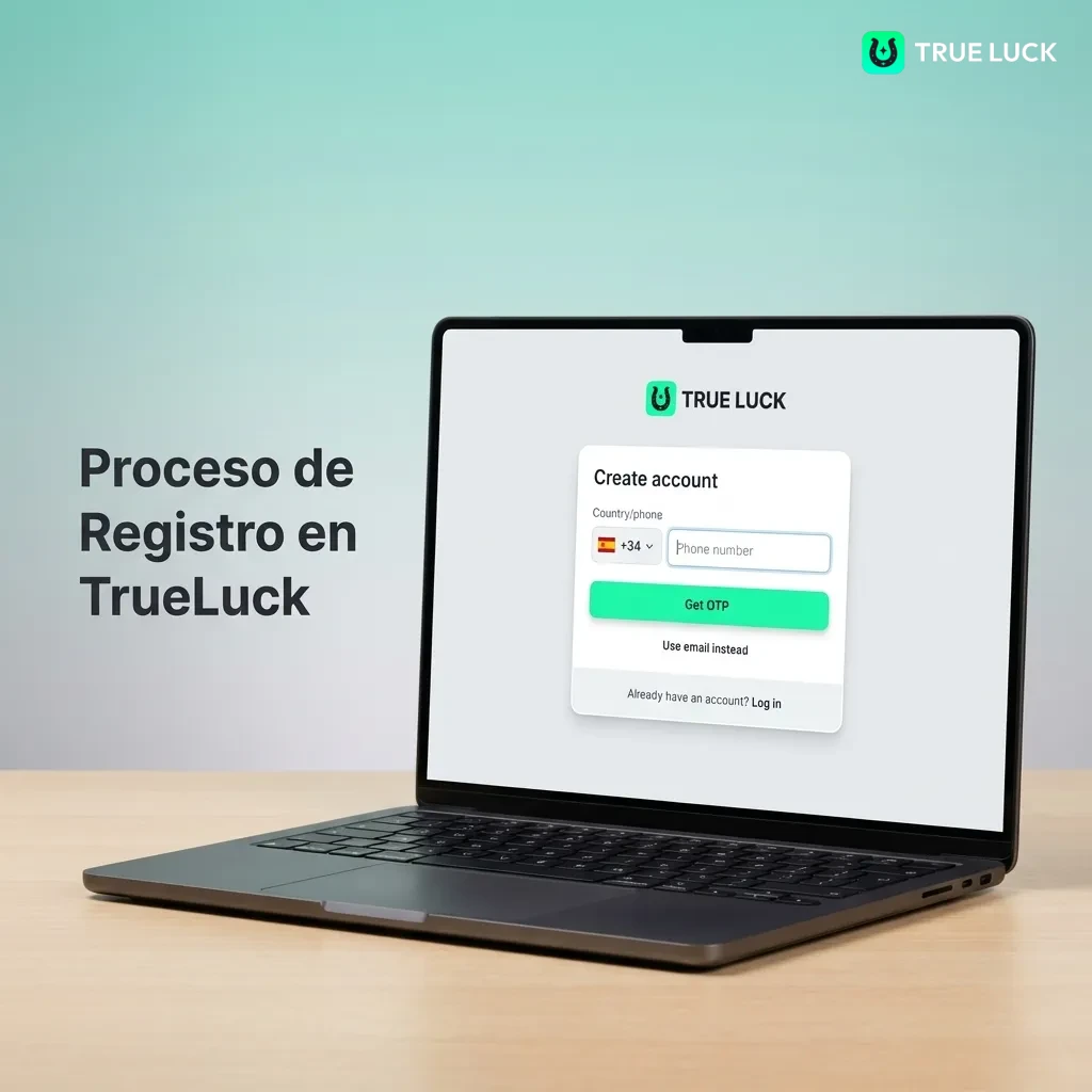 Formulario de registro en línea de TrueLuck mostrando pasos para crear cuenta y acceder a bonos de casino
