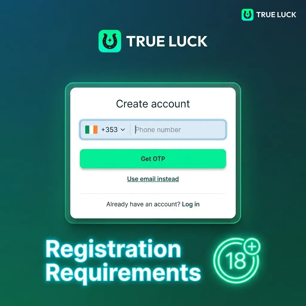 Registration requirements page showing age verification, single account rule, and identity document guidelines.