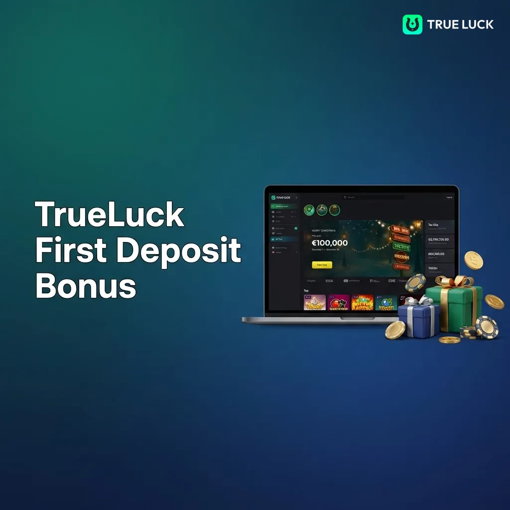 TrueLuck casino welcome bonuses displayed showing 250% match offers for slots, live casino, and 100% sports bonus options