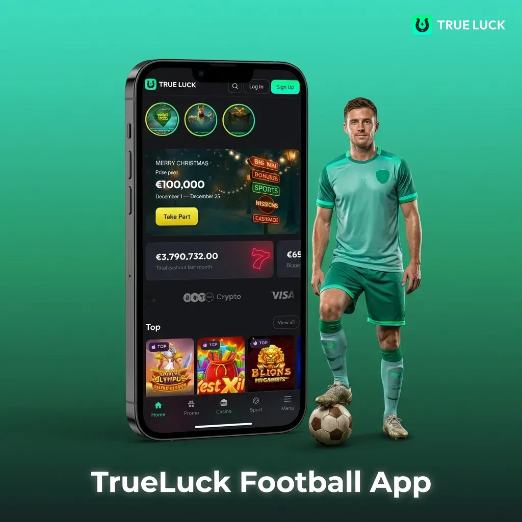 TrueLuck Football App interface showing betting markets, results, and account management on mobile device in Ireland