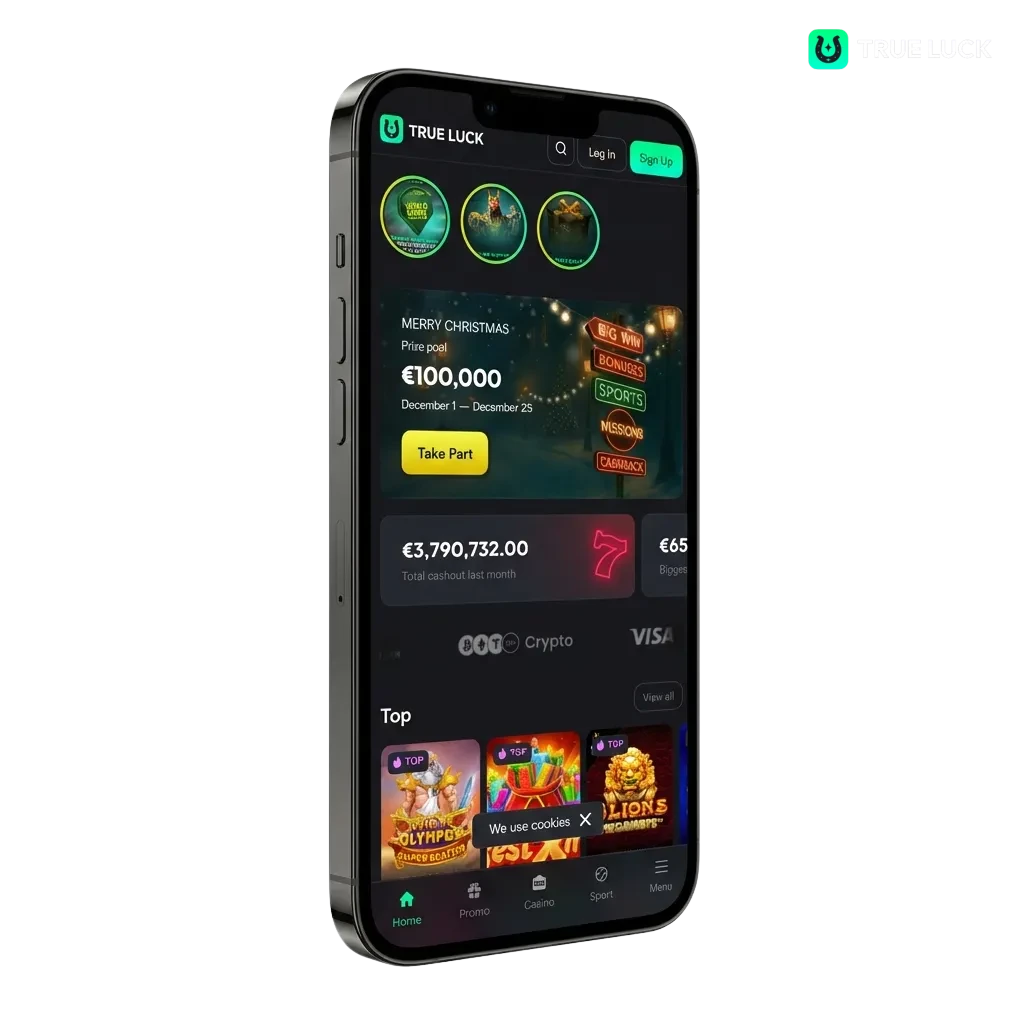 TrueLuck iOS app for casino games and sports betting in Greece with welcome bonus package