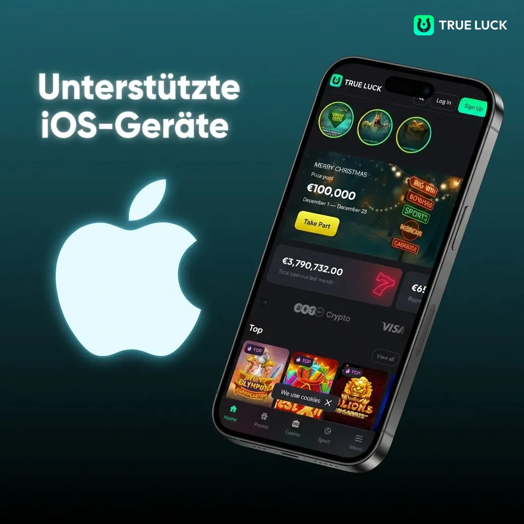 Liste von Apple-Geräten mit TrueLuck PWA-Kompatibilität: iPhone 15 bis XS, iPad Pro, Air und mini Modelle