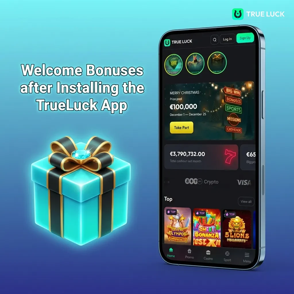 TrueLuck app welcome bonuses for Irish players including slots, live casino, and sports betting promotional offers